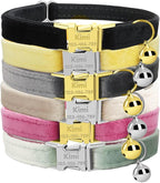 Personalized Cat Collar with Name Plate,Adjustable Tough Nylon Cat ID Collars with Bell,Customize Engraved Pet Name and Phone Number (Velvet Style E)