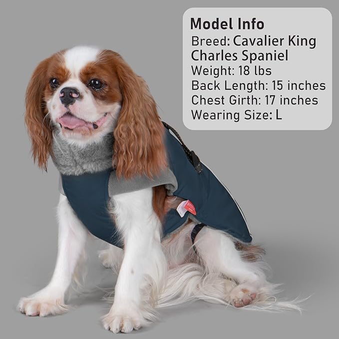 KYEESE Waterproof Dog Coat, Warm Windproof Jacket,Turtleneck Winter Dog Coats for Small Dogs with Leash Hole, Reflective Pet Clothes & Outdoor Apparel,Thick Fleece-Lined Winter Jacket,Navy Blue, Large