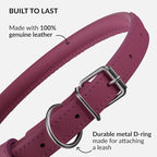CollarDirect Rolled Leather Dog Collar, Soft Padded Round Puppy Collar, Handmade Genuine Leather Collar Dog Small Large Cat Collars 13 Colors (15-19 Inch, Pink Smooth)