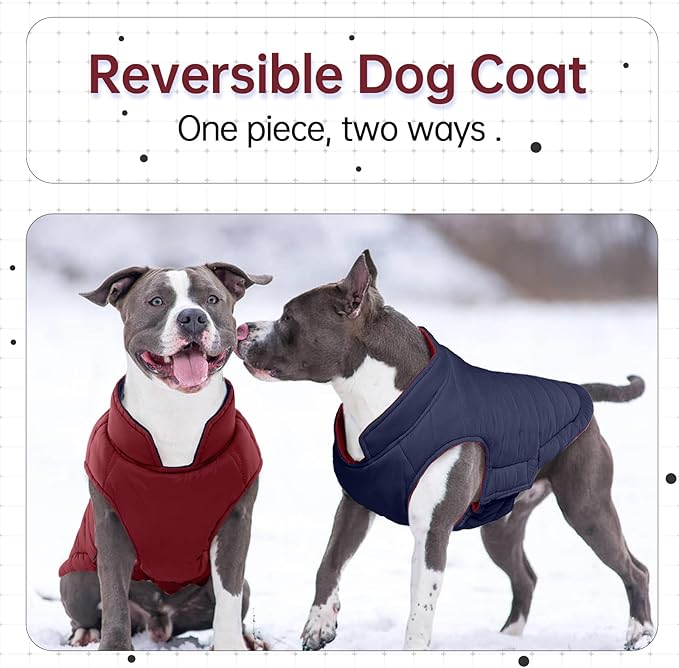 Lelepet Reversible Dog Coat Waterproof Dog Jacket Windproof Puffer Vest for Winter Warm Lightweight Coats for Large Dogs Adjustbale Hook & Loop Pet Apparel with Leash Hole, Golden Retriever, 3XL