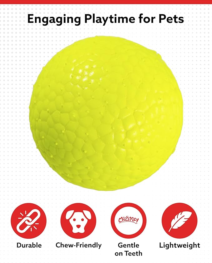 ALPI Chomp Ball - Durable Chew Toys for Dogs & Other Pets - Stimulating Dog Toys for Aggressive Chewers - Soft Dog Chews - 3-Pack, Neon Yellow