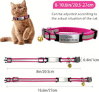 Personalised Cat Collar Adjustable Reflective Nylon with Cat Pattern Breakaway, Safety Quick Release, Bell, Custom Stainless Steel Name Tag & ID Number Plate (8"-10.6", Multiple Colors)