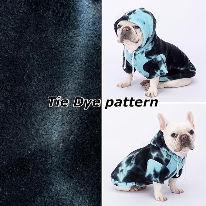 Dog Hoodie Tie Dye Dog Sweatshirt Chic Winter Clothes Ultra-Soft Warm Sweaters for Small Medium Dogs Fashion Pet Clothes for Dogs (Blue/Black/Grey, XXL (Back: 18.89",Chest: 27.55", Neck: 20.07"))