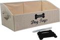 Large Dog Toy Basket Collapsible Dog Toy Box Fabric Trapezoid Dog Toy Bin Storage for organizing pet Toys/Blankets/leashes/Rope Toys/Clothing-Can be Personalized-KhakiStripe