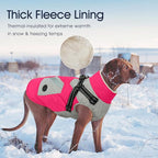 IECOii Large Dog Coat with Harness Built in,Reflective Waterproof Dog Coat for Giant Breeds - Zip Up Fleece Jacket for Dogs,Great Dane Winter Coats Warm Snowsuit for Cold Weather, Rosered, 4XL