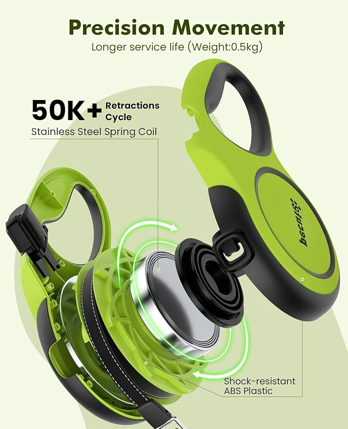 Retractable Dog Leash with Chew Proof Extender, 26ft Heavy Duty Retractable Pet Leash with Poop Bag Holder, Anti-Slip Grip, Reflective Leashes for Medium Large Pets up to 110 lbs(Green)