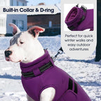 IECOii Dog Coats for Large Dogs Winter Waterproof Jacket with Collar Built in, XXL Dog Coat for Cold Weather Warm Snow Jacket with Thermal Fleece Lining, Reflective Pet Snowsuit Large, Purple - 2XL