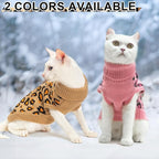 Mihachi Winter Warm Cat Sweater Turtleneck Puppy Pets Sweater Knit Vest Fashion Leopard for Cats Puppy Small Animals Brown Small
