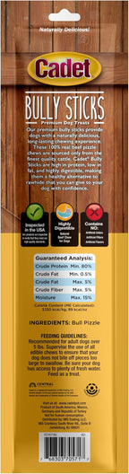 Cadet Bully Sticks for Dogs - Long-Lasting Dog Chews - All-Natural Premium Dog Treats Promotes Dental Health