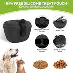 JIURUN Dog Treat Pouch for Pet Training - Dog Treat Bag (Black) - Dog Training Kit, Dog Clicker for Training, Silicone Treat Bag, 2-in-1 Whistle Clicker, Collapsible Dog Bowl, 2 Dog Poop Bag