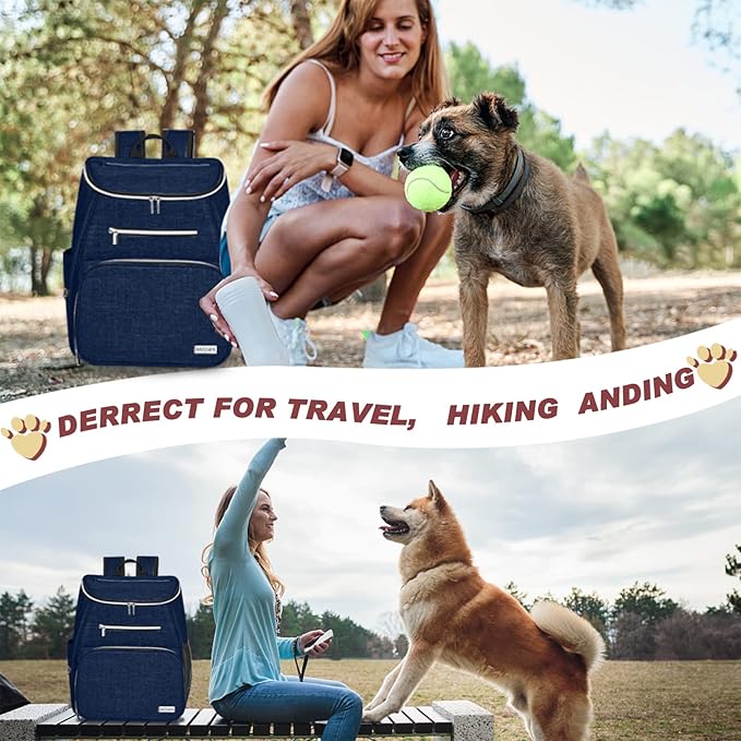 BAGLHER 丨Dog Travel Bag Backpack, Airline Approved Pet Supplies Backpack, Dog Travel Backpack With 2 Silicone Collapsible Bowls and 2 Food Baskets Dark Blue