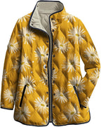 LIZALIG Women's Cropped Puffer Jacket Lightweight Floral Print Long Sleeve Padded Quilted Puffy Cardigan Coat