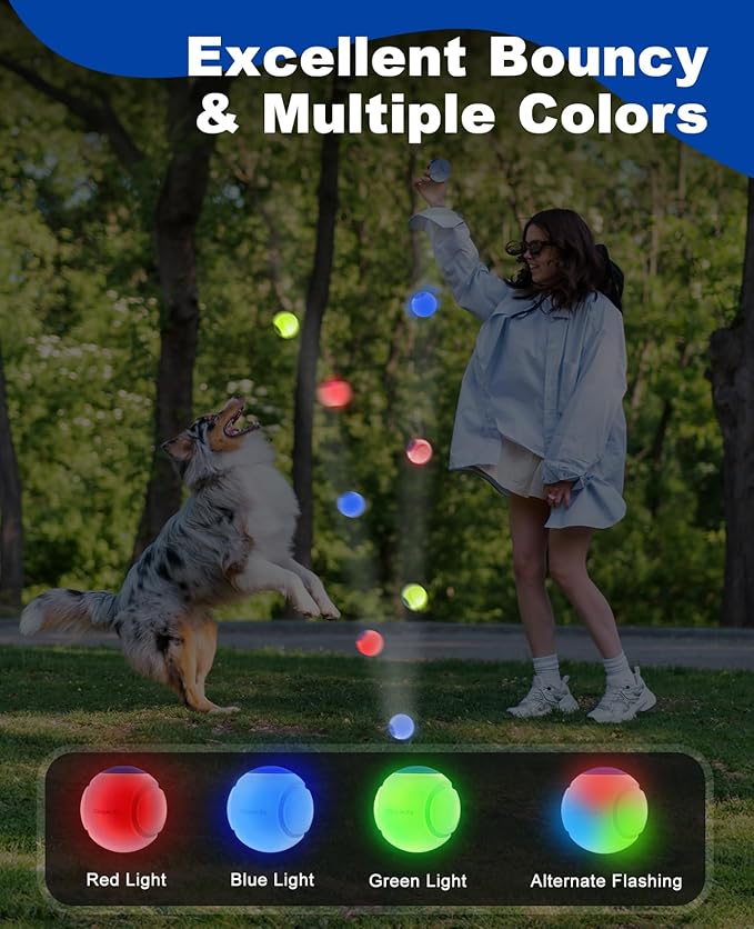 LED Dog Ball Rechargeable, Light Up Fetch Ball, Bounce-Activated, Durable, Natural Rubber, Unique Scent, 2.5 inches, for Small & Medium Dogs (Light Blue)
