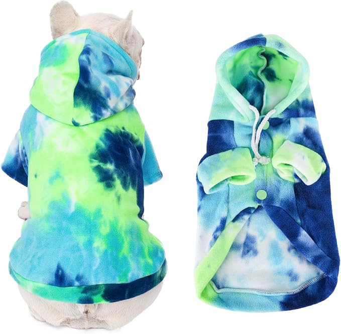 Dog Hoodie Tie Dye Dog Sweatshirt Chic Winter Clothes Ultra-Soft Warm Sweaters for Small Medium Dogs Fashion Pet Clothes for Dogs (Blue/Yellow/Green, XXL (Back: 18.89",Chest: 27.55", Neck: 20.07"))