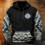 HOTYD Mens Western Aztec Sweatshirts Long Sleeve Fall Fashion Drawstring Pullover Vintage Graphic Cowboy Hoodie for Men