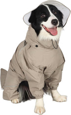 Dog Raincoat for Medium Large Dogs,rain Jacket Coat, Full Leg Coverage Waterproof Rain Suit with Detachable Hood & Tail, Reflective Strips, Snag-Free Top Zipper (Khaki for Girl, X-Small)