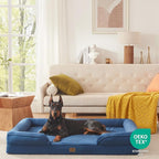Bedfolks Orthopedic Dog Bed XXL, Waterproof Dog Sofa Bed for Giant Dogs, Egg Foam Pet Couch Bed with Removable Washable Cover and Nonslip Bottom, Navy Blue