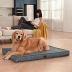 Outdoor Extra Large Dog Crate Bed, XXL Waterproof Dog Bed for Giant Breeds Dogs, 47x29 Inch Orthopedic Egg Crate Foam Pet Mat with Removable Cooling Cover, Grey