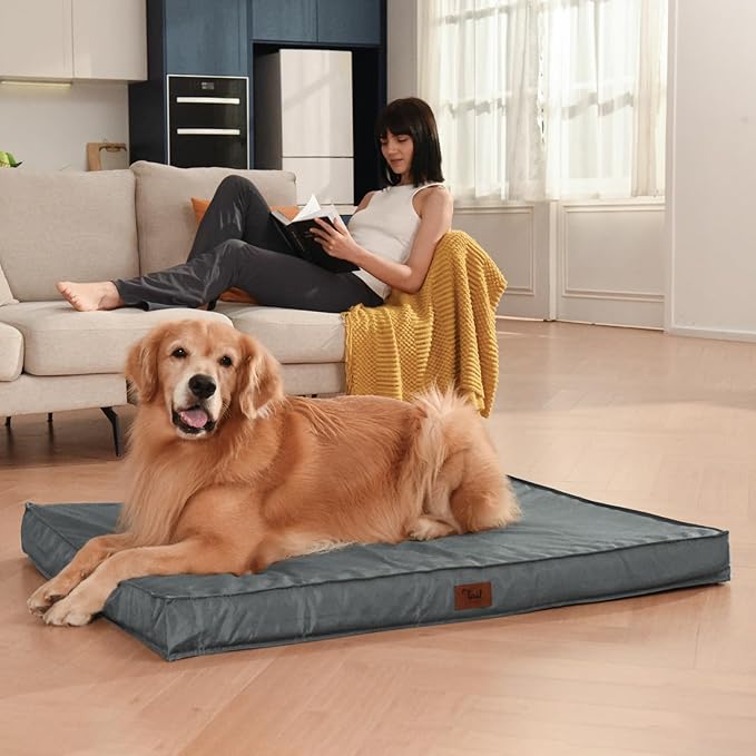 Outdoor Dog Bed for Medium Dogs, Waterproof Dog Crate Mat Orthopedic Egg Crate Foam Pet Bed with Washable Removable Oxford Cover, Grey