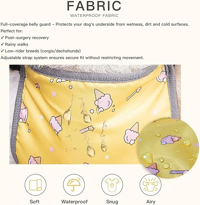 Waterproof Belly Shield for Corgis & Dachshunds – Adjustable underbelly Protector. Male/Female Designs. Stays Dry in rain, mud & Grass. Ideal for Sensitive Skin (Yellow - Male, L)