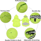 Morezi Dog Zip Up Raincoat with Reflective Buttons, Rain/Water Resistant, Adjustable Drawstring, Removable Hood, Raincoats with Legs 8lbs to 80lbs Available Light Green S