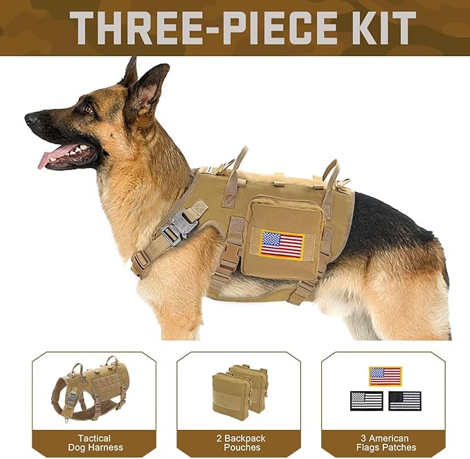 Forestpaw Dog Harness Medium Sized,Tactical Dog Harness with Handle,No Pull Military Style Service Dog Vest with Pockets Adjustable for Medium Dogs,Brown,Chest 15.5-25.5"