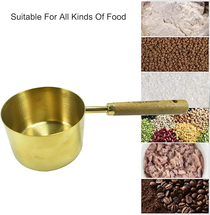 1 Cup Stainless Steel Dog Cat Food Measuring Scoop for Dry and Wet Food, Accurate Measurement for Rice, Flour, Grain (Copper)