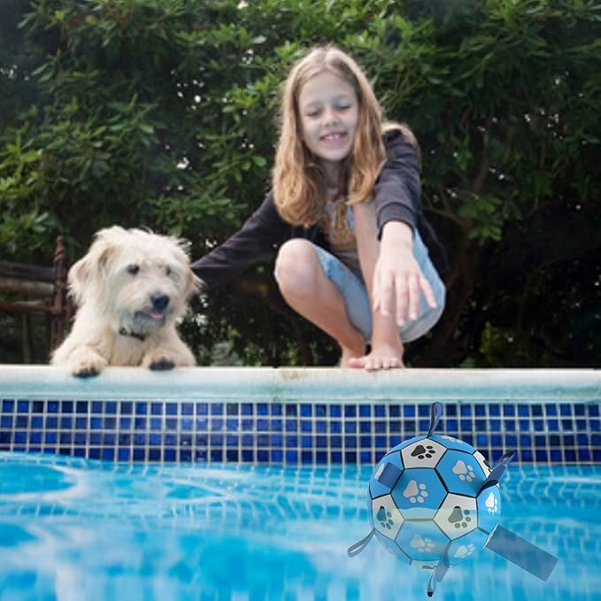 Durable Rope Tug Soccer Ball Dog Toy - Water Floating, World Cup Durable for Small Medium Dogs (Blue, 6 INCH