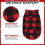 KOOLTAIL Small Dog Winter Jacket, Pet Vest Sweater with Pocket and Leash Hole, Windproof Cold Weather Dog Coats for Boys and Girls, Christmas Red Plaid