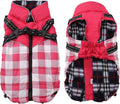 Dog Coat with Harness,Small Dog Winter Coat,Doggie Jackets with Built in Harness,Adjustable Warm Jacket for Medium Large Dogs,Pet Puppy Cold Weather Coats for Dogs Waterproof (PlaidPink, Large)
