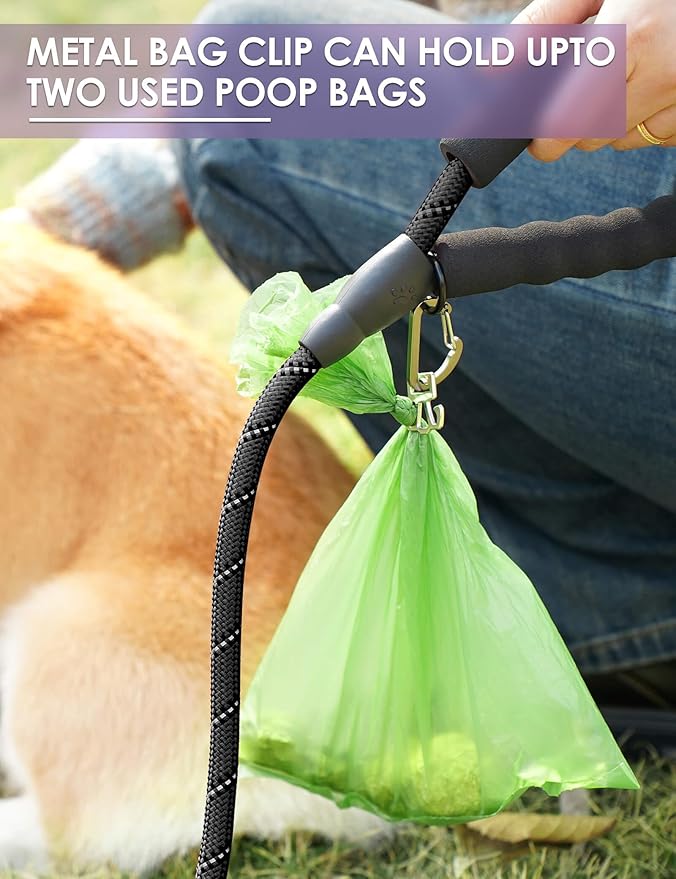 Gobeigo Dog Poop Bag Holder for Leash, Large Opening for Easy Pull Out, Doggy Poo Bag Dispenser with Used Waste Bag Carrier Suitable for Any Retractable Leash with 15 Unscented Bags (Purple)