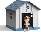 Vixzen 32in Large Outdoor Dog House,Durable Water Resistant Resin Dog House,Doghouse for Small to Large Dogs Indoor or Outside,with Air Vent and Elevated Floor,Blue