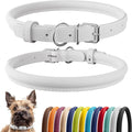 CollarDirect Rolled Leather Dog Collar, Soft Padded Round Puppy Collar, Handmade Genuine Leather Collar Dog Small Large Cat Collars 13 Colors (6 Inch, White Smooth)