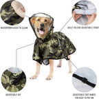 Dog Raincoat with Adjustable Belly Strap and Leash Hole - Hoodie with Reflective Strip - Waterproof Slicker Lightweight Breathable Rain Poncho Jacket for Medium Large Dogs - Easy to Wear