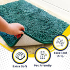 Muddy Mat® AS-SEEN-ON-TV Highly Absorbent Microfiber Door Mat and Pet Rug, Non Slip Thick Washable Area and Bath Mat Soft Chenille for Kitchen Bathroom Bedroom Indoor and Outdoor - Teal 24" x 96"