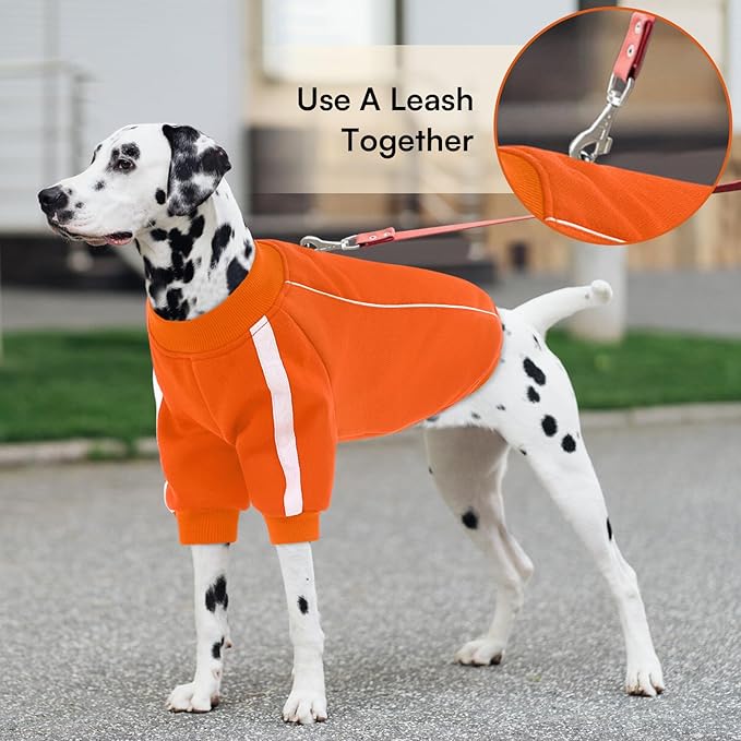 Queenmore Cozy Fleece Dog Sweater XL, Soft Pullover Dog Sweatshirt, Warm Winter Fleece Jacket with Leash Hole/Reflective Stripes for Small Medium Large Dogs Orange