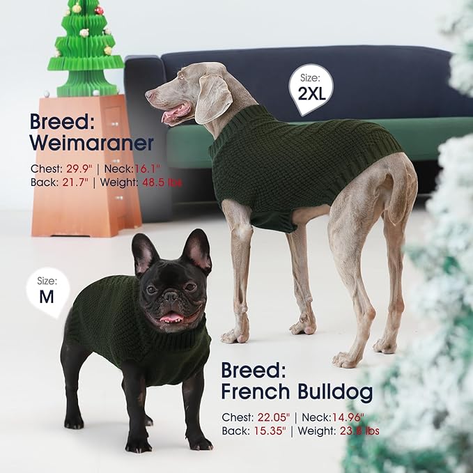 IECOii Dog Sweater Large Size Dog,Large Dog Sweater For Male Female Dogs,Neutral Thick Warm Dog Sweater,Xl Dog Sweater For Christmas Thanksgiving Halloween,Beagle Corgi Large Dog Sweater,Army-Green-XL