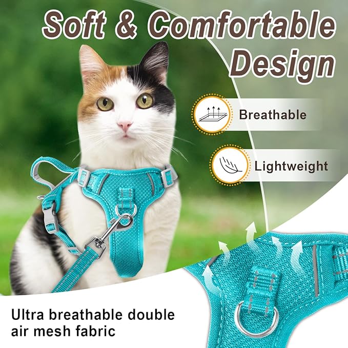 Cat Harness and Leash Set for Walking Escape Proof for Small Large cat Kitten Harness with ID tag Pocket (Blue,XXS)