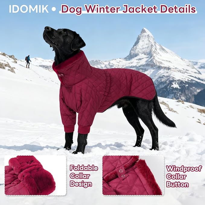 IDOMIK Dog Winter Coat for Small Dogs, Warm Dog Winter Jacket with Fleece High Collar, Zippered Cold Weather Coats for Dogs, Waterproof Doggy Snow Jacket Clothes,WineRed,S