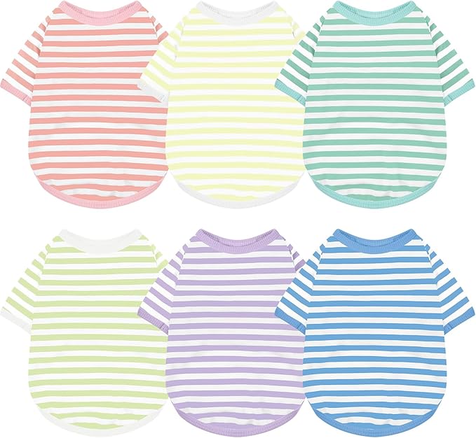 Geyoga 6 Pieces Dog Striped T-Shirt Cotton Breathable Pet Apparel Colorful Puppy Sweatshirt Clothes for Small to Medium Dogs Puppy(Gentle Color,M)