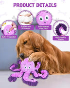 Dog Toys Squeaky, [2 Pack] Interactive Plush Stuffed Octopus Tug of War Toy, Puppy Teething Pet Toy for Small Medium Large Dogs to Keep Them Busy