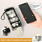 Dog Poop Bag Dispenser, Wall-Mounted Dog Bag dispenser Outdoor or Indoor for Doggy and Pets, Black Poop Holder for Yard and Park, Included 4 Rolls (60 Bags)