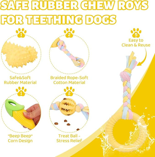 5 Pack Dog Chew Toys for Puppy Cute Yellow Dog Toys Puppy Dog Toys for Teething Soft Durable Interactive Chew Toy for Small Dogs Light Yellow
