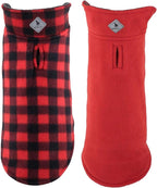 The Worthy Dog Fargo Fleece Buffalo Dog Jacket, Adjustable Reversible with Harness Hole, Wind-Resistant, Winter Outdoor Clothes for Pets, Red - 28''