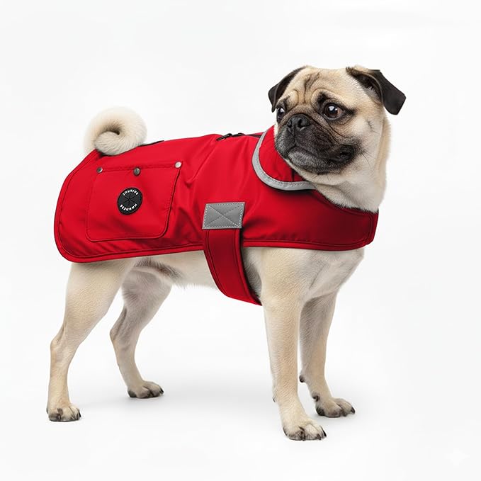 Joyride Harness FrostFlex Dog Winter Jacket - Fleece Lined & Water-Resistant - Snowsuit with Pockets for Treats & Poop Bags - Durable Cold Weather Dog Coat - Red Rush-M