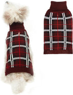 PUPTECK Dog Christmas Sweaters for Large Medium Small Dogs - Fall Classic Plaid Style Puppy Holiday Winter Coat Clothes Warm, Deep Red, SM