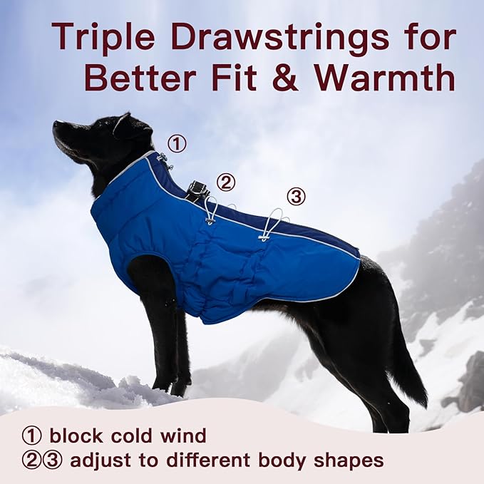 Dog Coat Dog Winter Jacke- XX Large, Warm Zip Up Snowsuit Dog Harness Vest Reflective Water-Resistant Dog Coat Dog Snow Jacket for Large Dogs Border Collie, Pit Bull, Royal-Blue