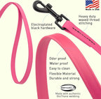 Dogline Biothane Waterproof Dog Leash Strong Coated Nylon Webbing with Black Hardware Odor-Proof Easy to Clean High Performance for Small or Large Dogs Made in USA 4 or 6 ft Lead, Passionfruit Pink