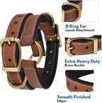 | Genuine Leather Adventure Dog Collar | Full Grain, Heavy Duty | with Inner Cushioned Padding | Best for Medium, Large & XL Dogs (X-Large (Fit Neck Size 22"-26"), Brown with Center O Ring)