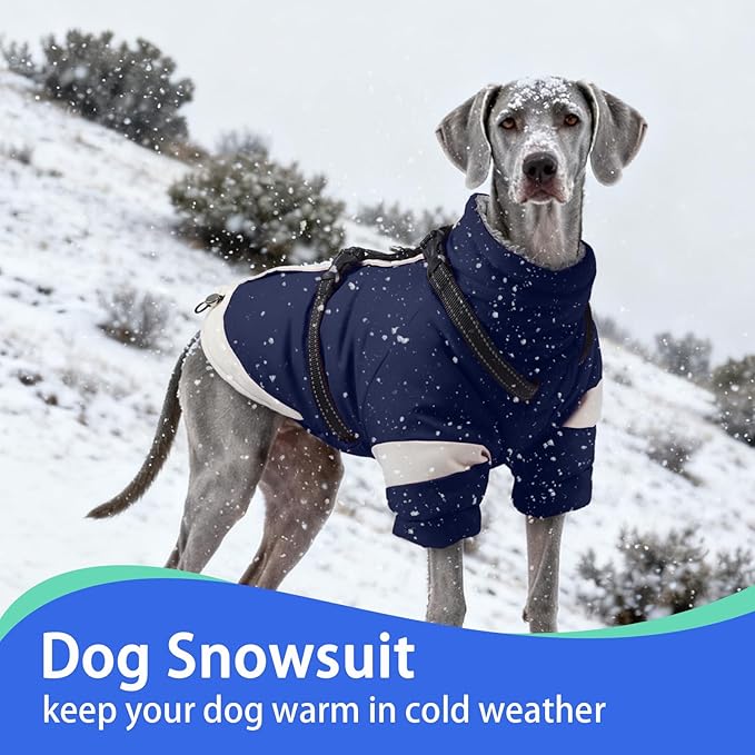 MIGOHI Dog Coat with Harness Built in, 2-in-1 Thermal Water-Resistant Dog Jacket, Windproof Reflective Snowsuit for Extra Large Dogs, German Shepherd, High Collar Design, Navy Blue, 3XL